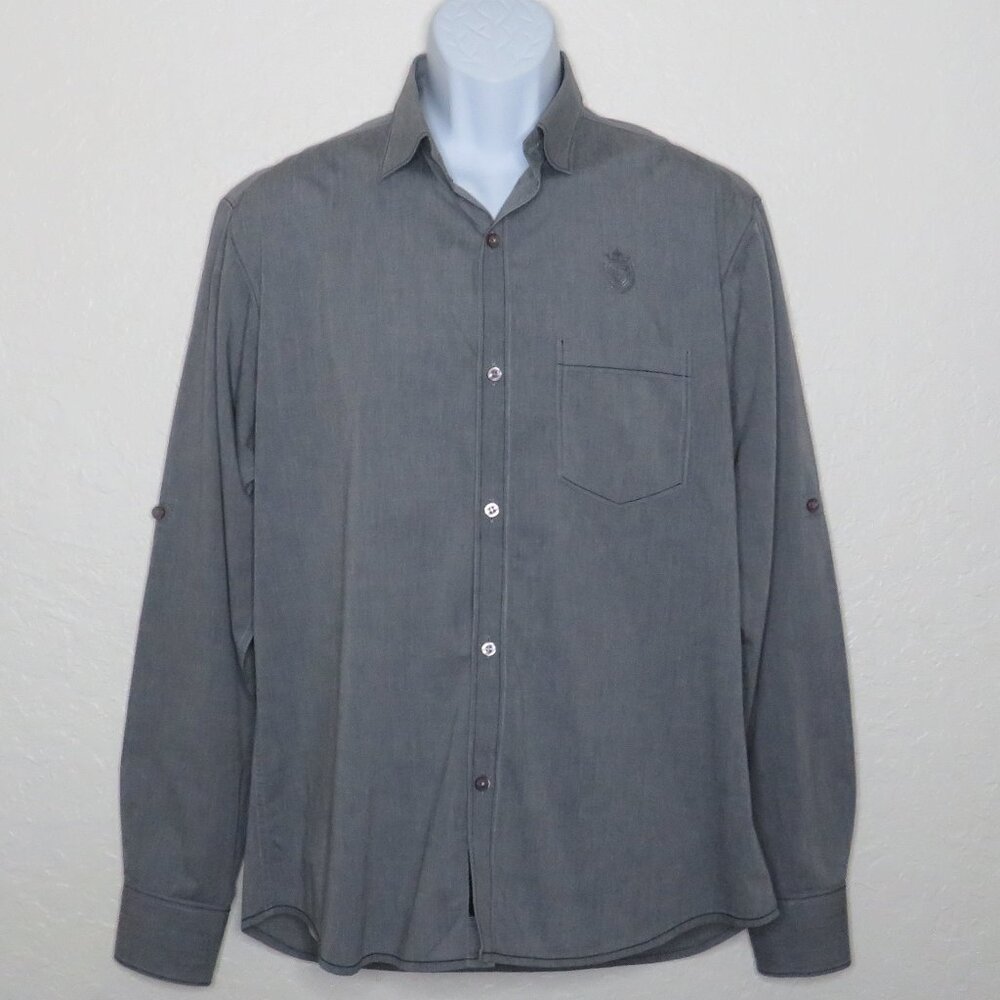 Lexicon* Men's Long Sleeve Button Down‎ Curved Hem Chest Pocket Dress Shirt~ XL